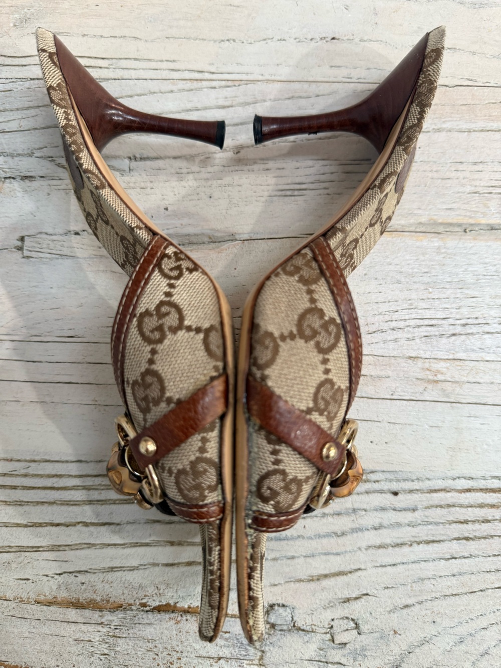 Women’s Gucci GG Bamboo fabric Sandals pumps size 8.5 - Picture 9 of 16